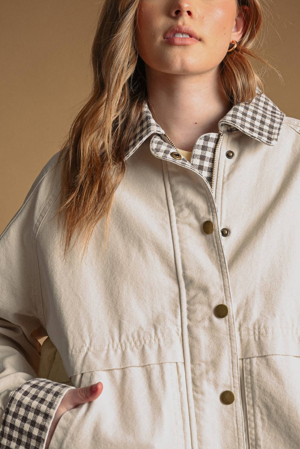 Matilda Gingham Trim Twill Jacket