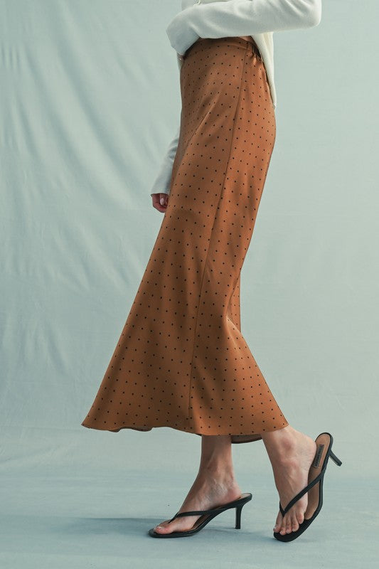 Polka Dot Satin Midi Skirt
