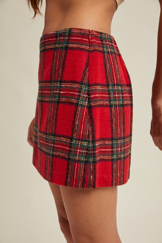 Brushed Plaid Mini Skirt
