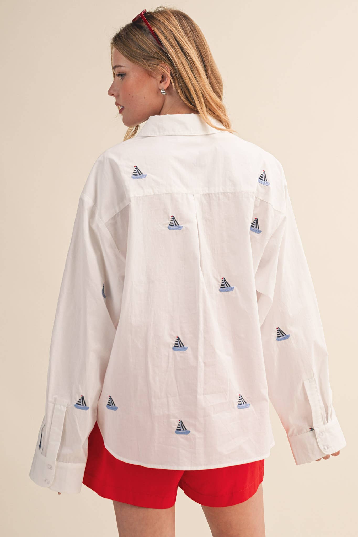 Sailboat Embroidered Button Down Shirt
