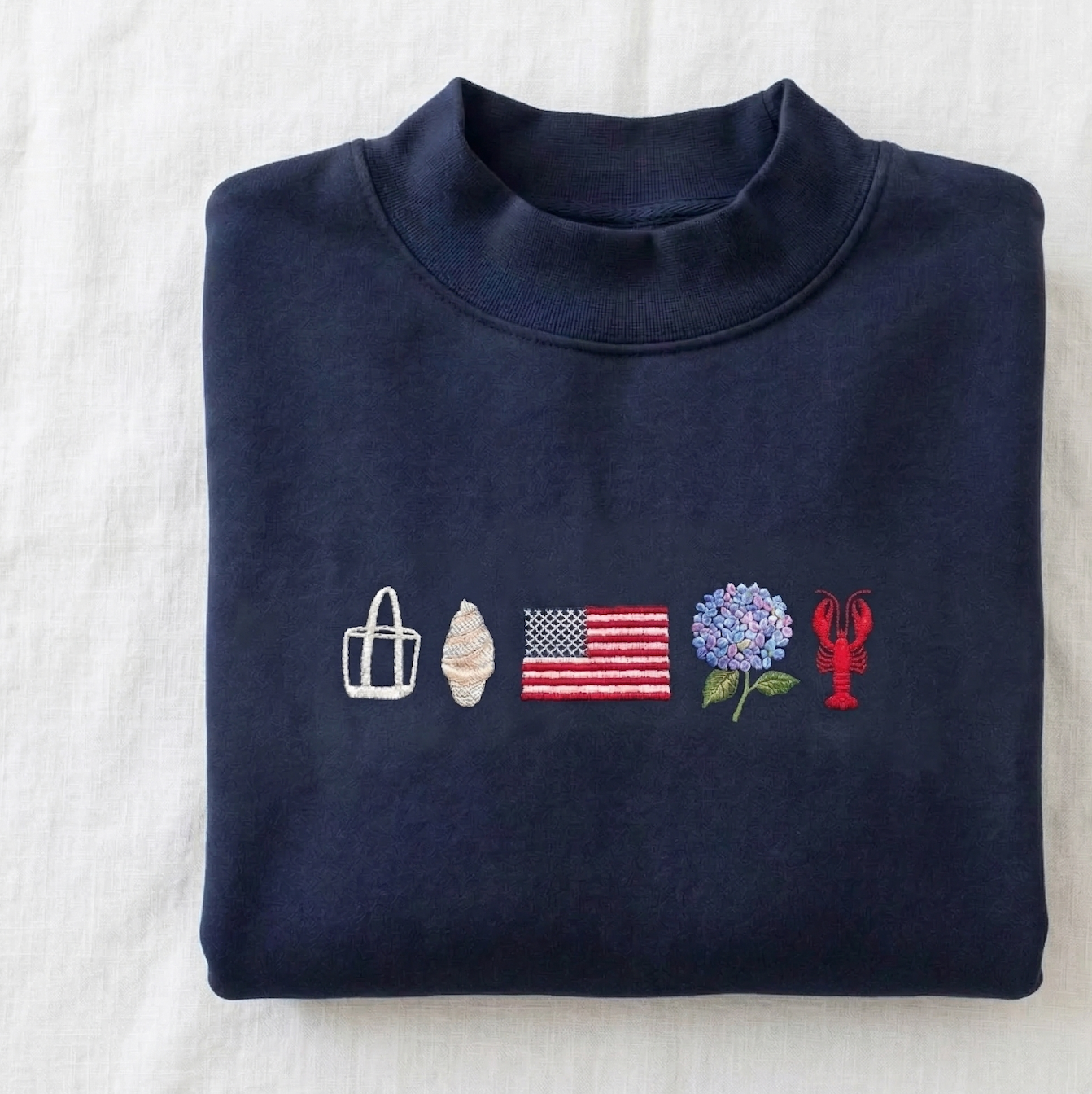 Embroidered Coastal Icons Mockneck Sweatshirt