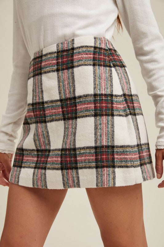 Brushed Plaid Mini Skirt