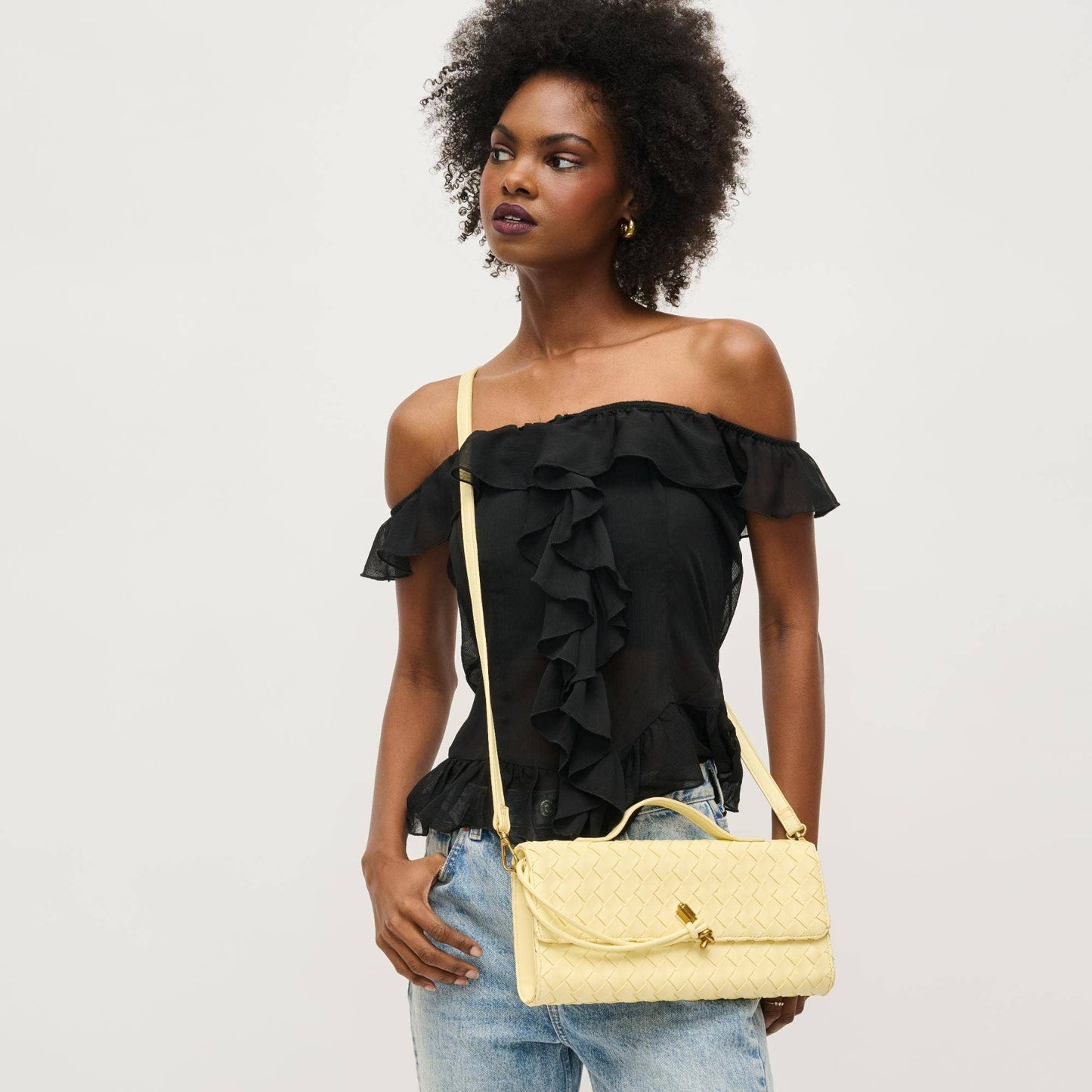 Ada Top Handle Woven East West Clutch Crossbody