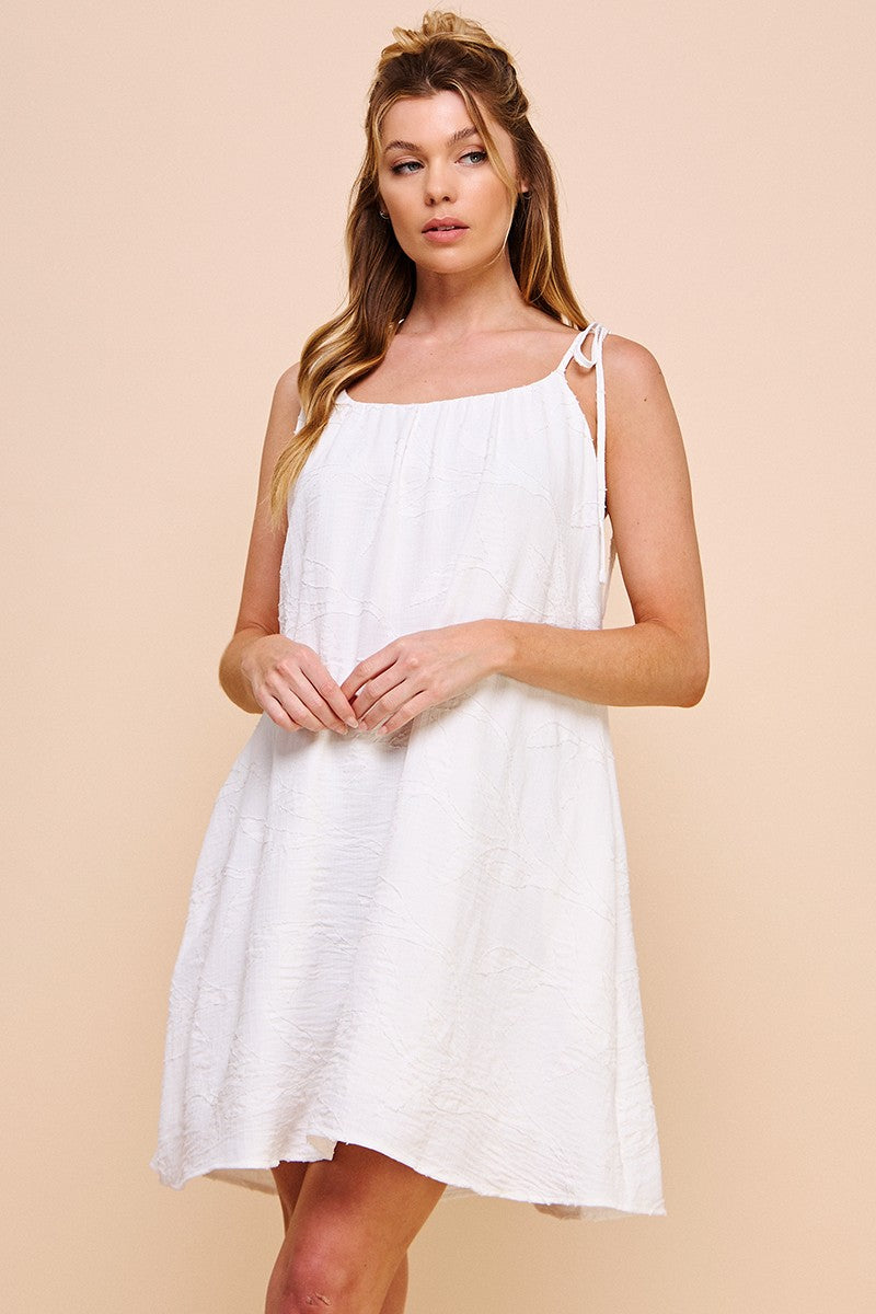 tie sleeve textured mini swing dress