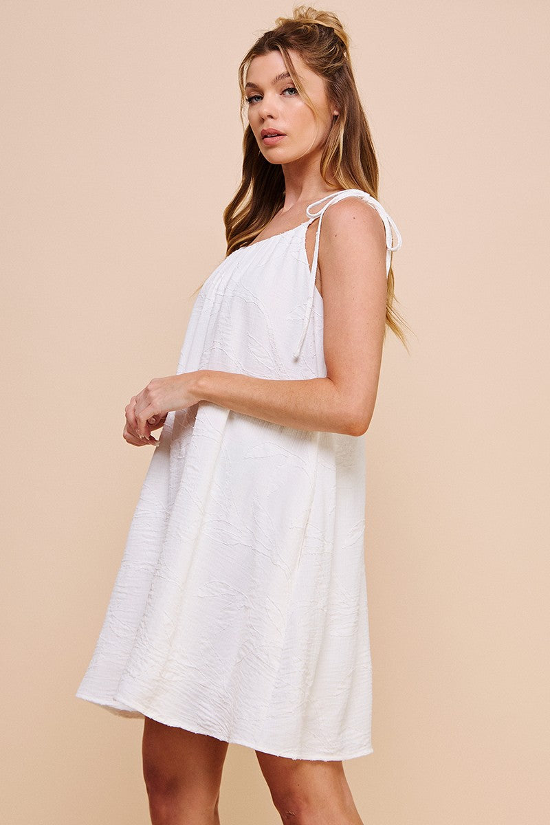 tie sleeve textured mini swing dress