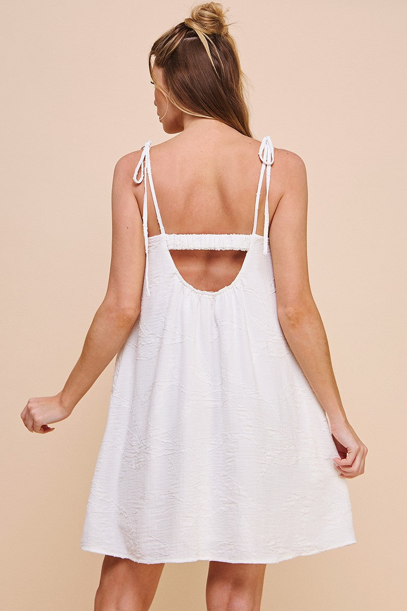 tie sleeve textured mini swing dress