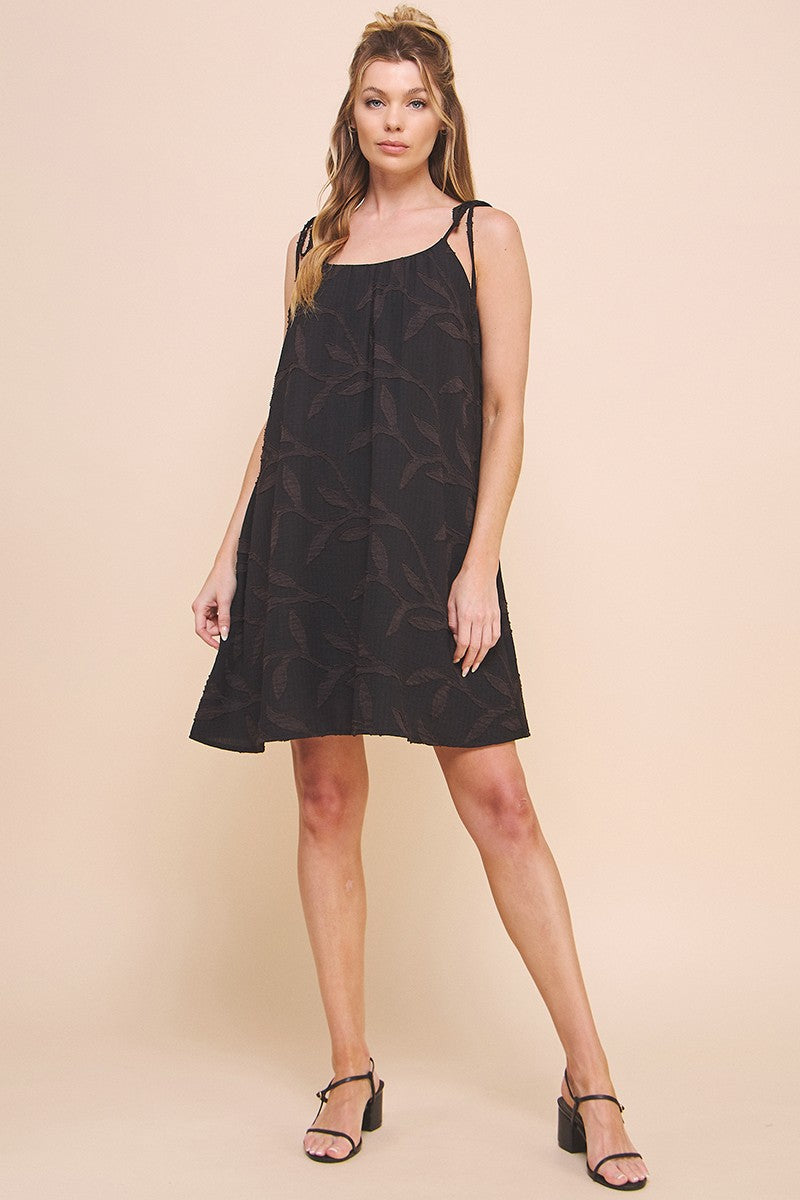 tie sleeve textured mini swing dress