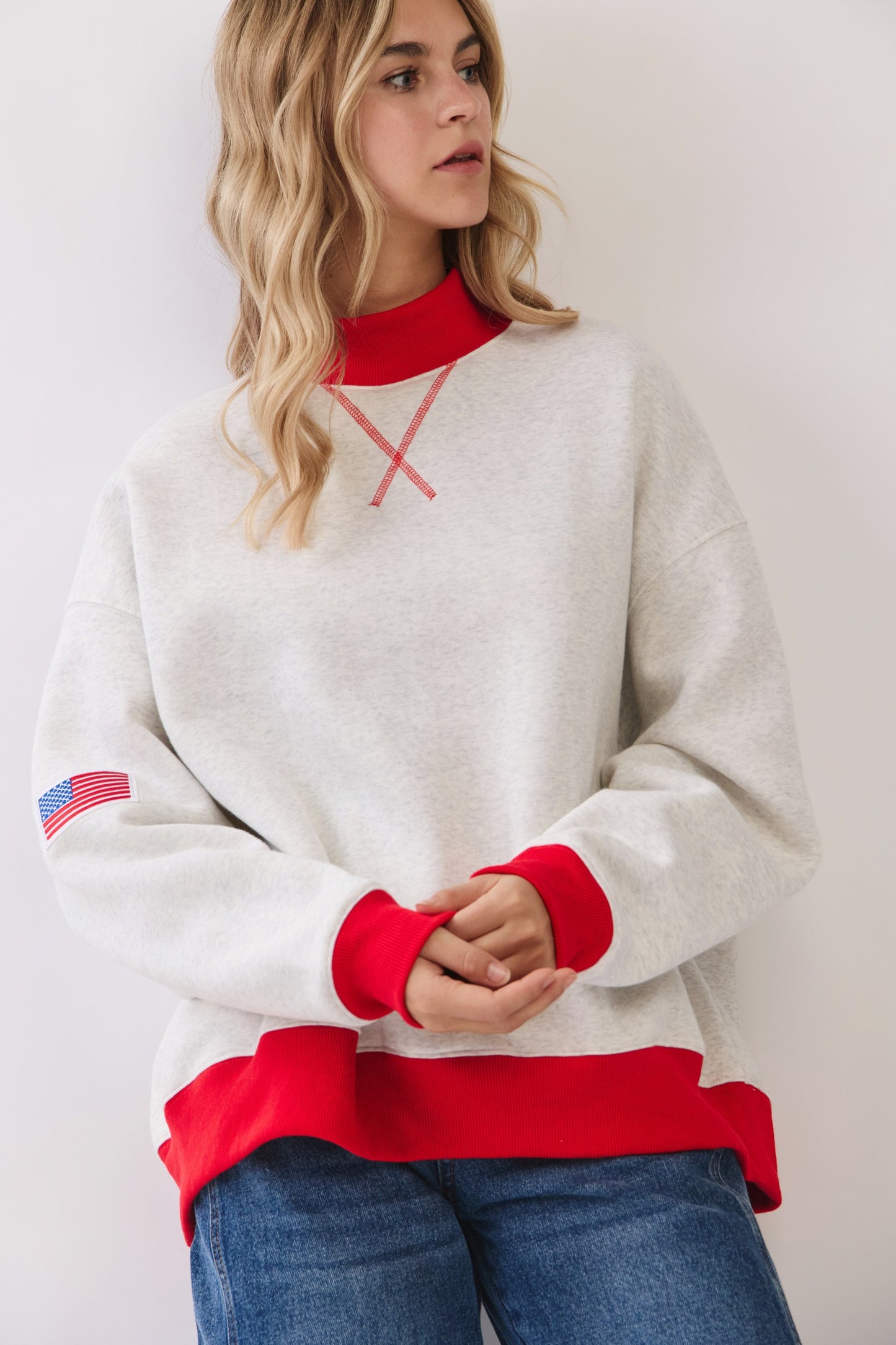 American Flag Mock Neck Sweater