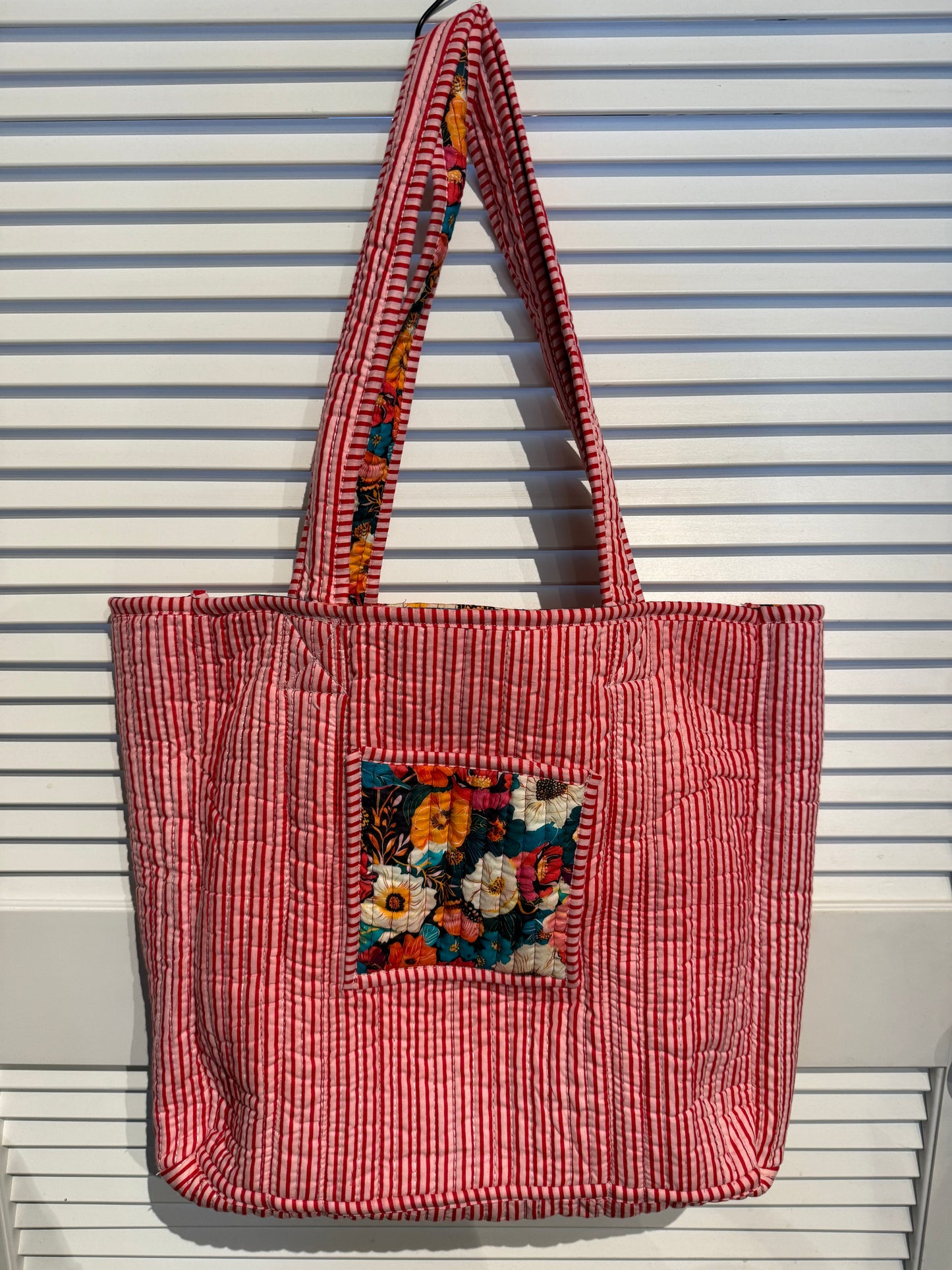 Floral printed reversible tote bag