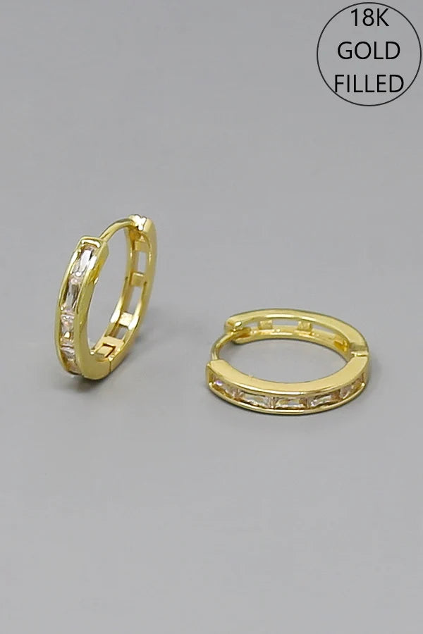 Baguette CZ Stone Gold Filled Hoop Earrings