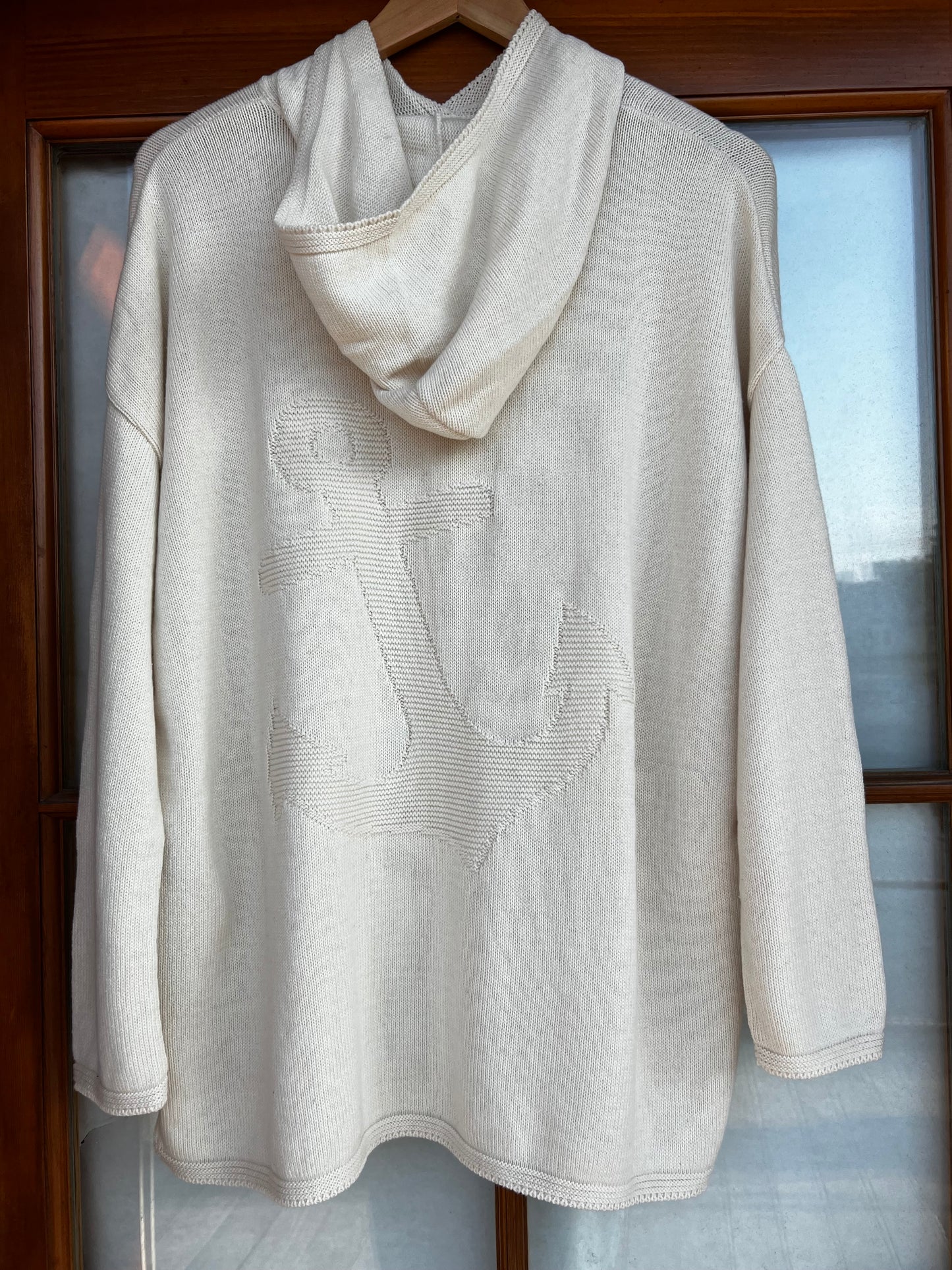 embossed jacquard hooded sweater-mystic anchor