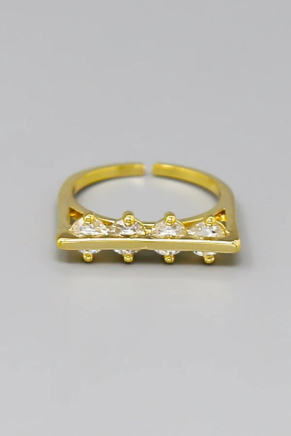 CZ Stone Bar Adjustable Ring-Gold