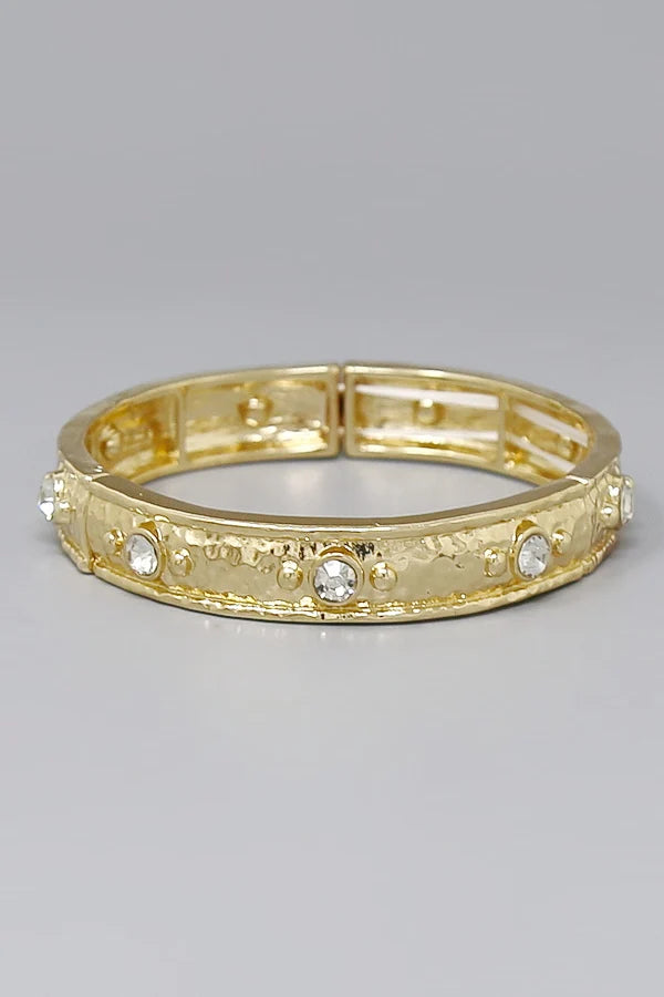 Crystal Studded Hammered Stretch Bangle
