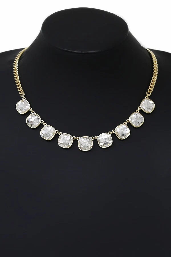 Cushion Cut Rhinestone Statement Necklace