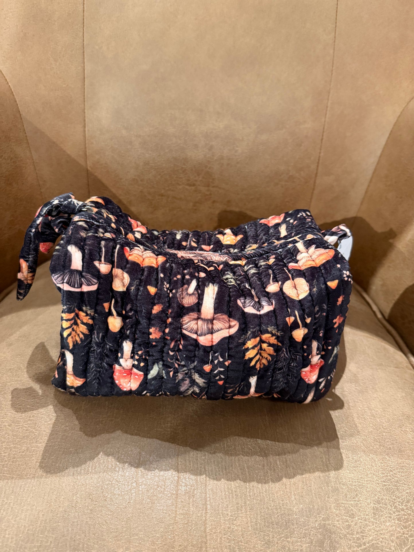 Mushroom printed velvet pouch