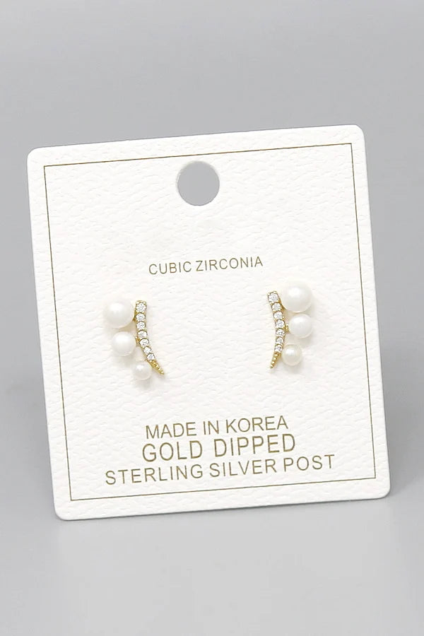 Pearl and CZ Ear Crawler Studs-gold