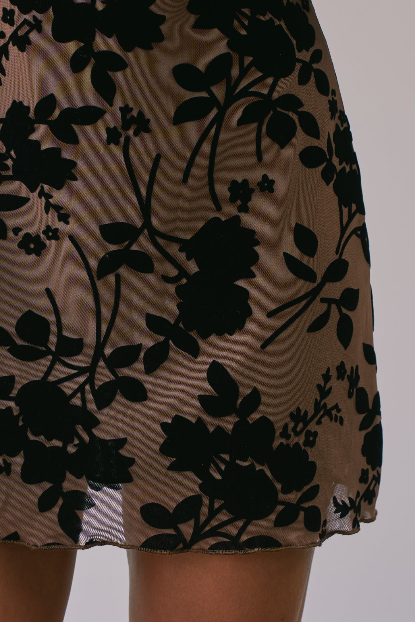 Floral Mesh Velvet LS Mini Dress
