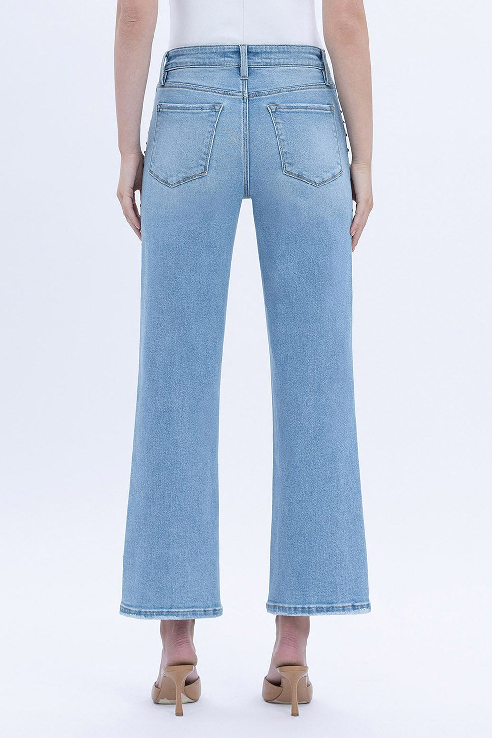 HR Ankle Studded Slim Wide Jeans