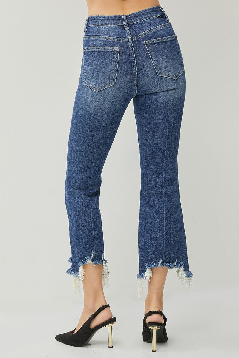 High Rise Crop Flare Frayed Hem Jeans