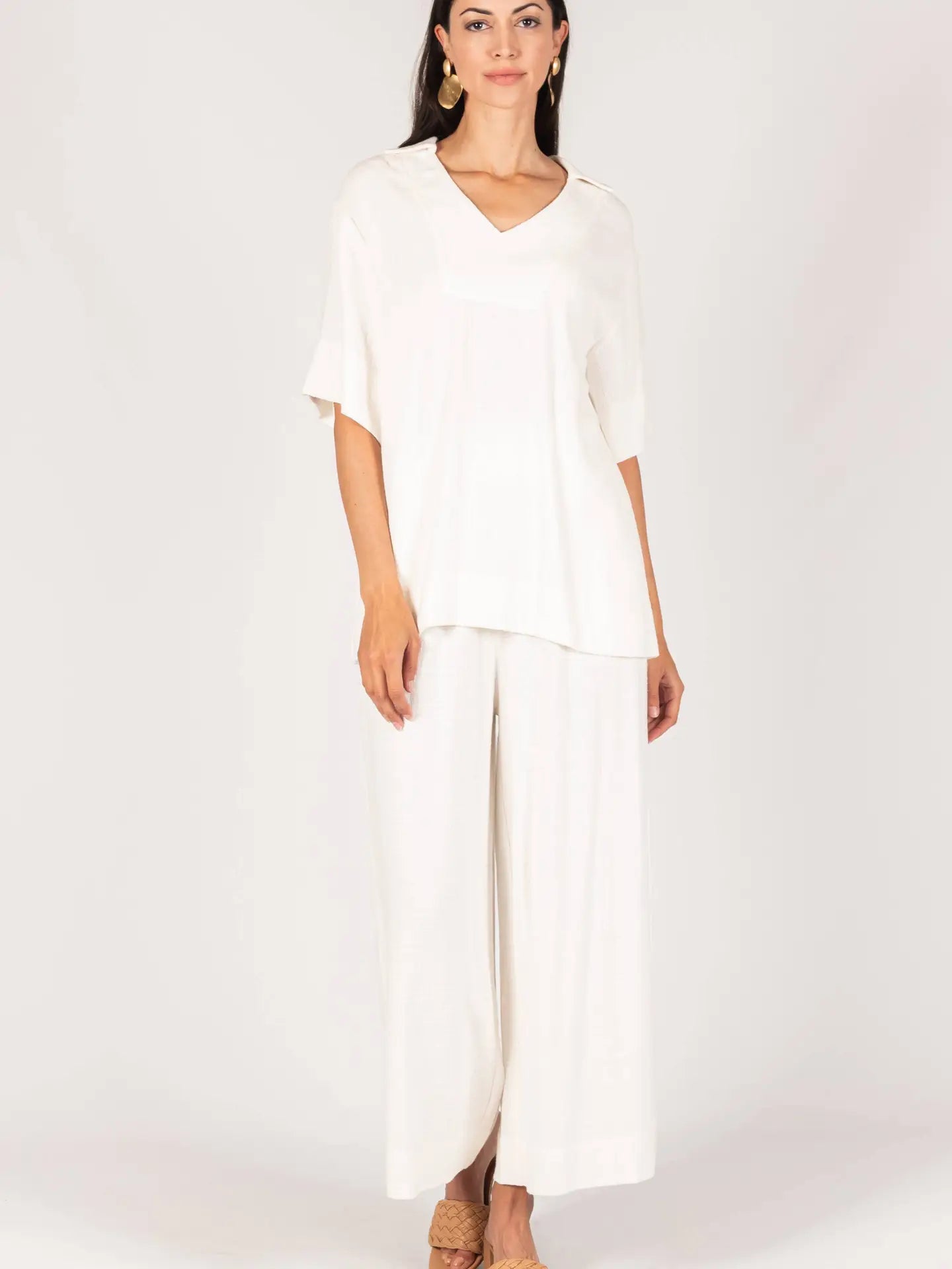 Linen Collared Short Sleeve Top