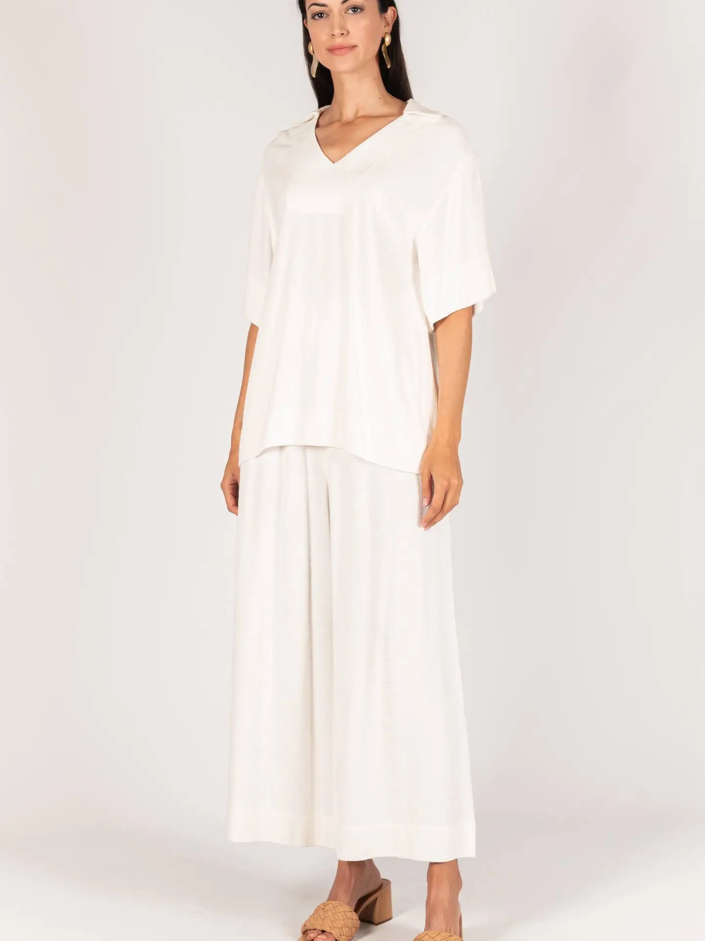 Linen Collared Short Sleeve Top