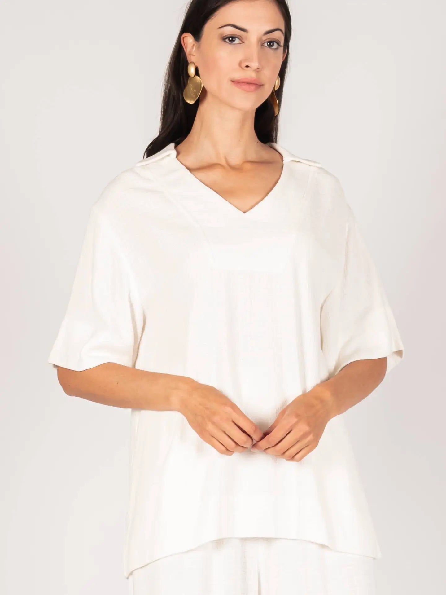 Linen Collared Short Sleeve Top