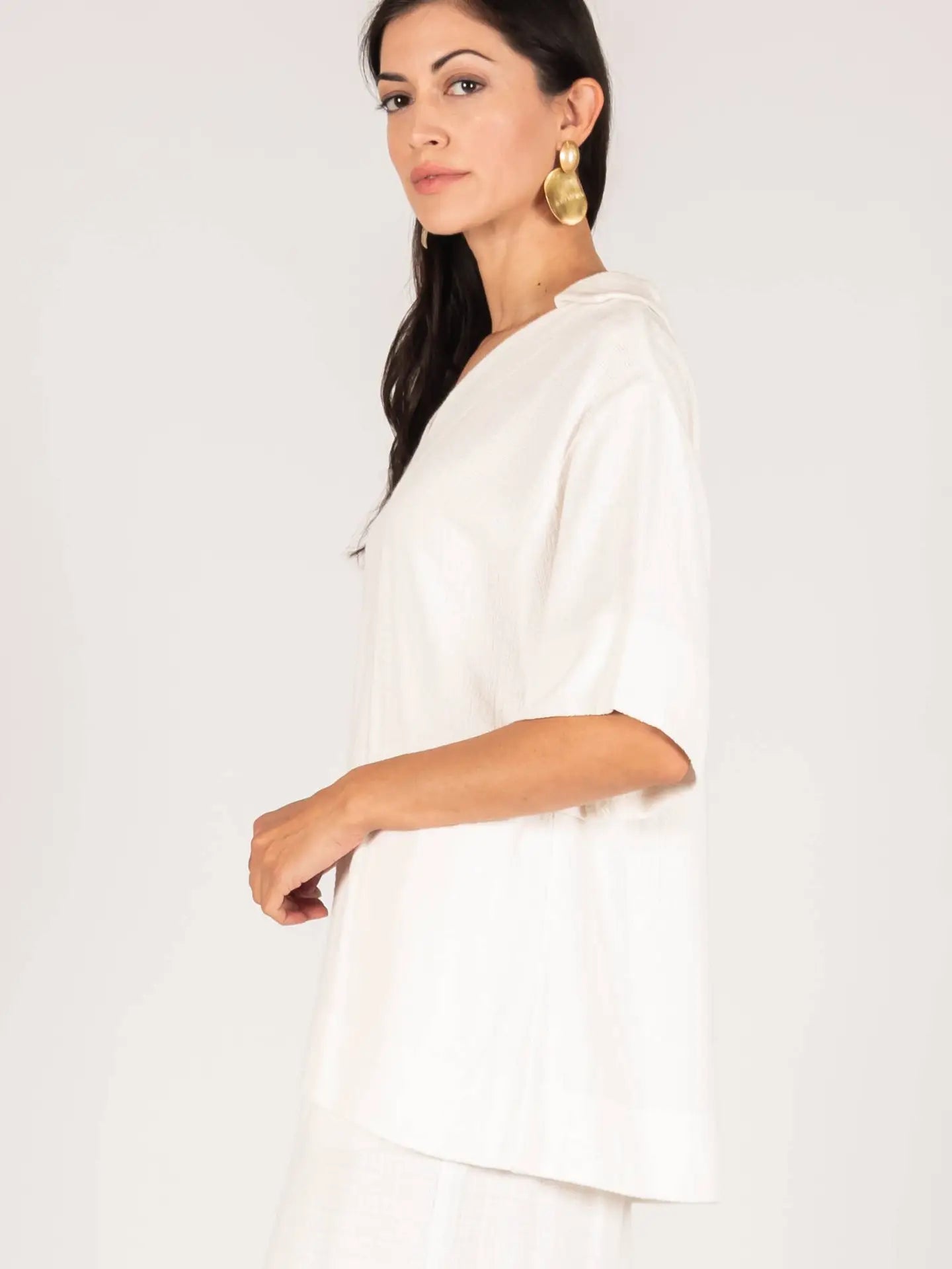 Linen Collared Short Sleeve Top