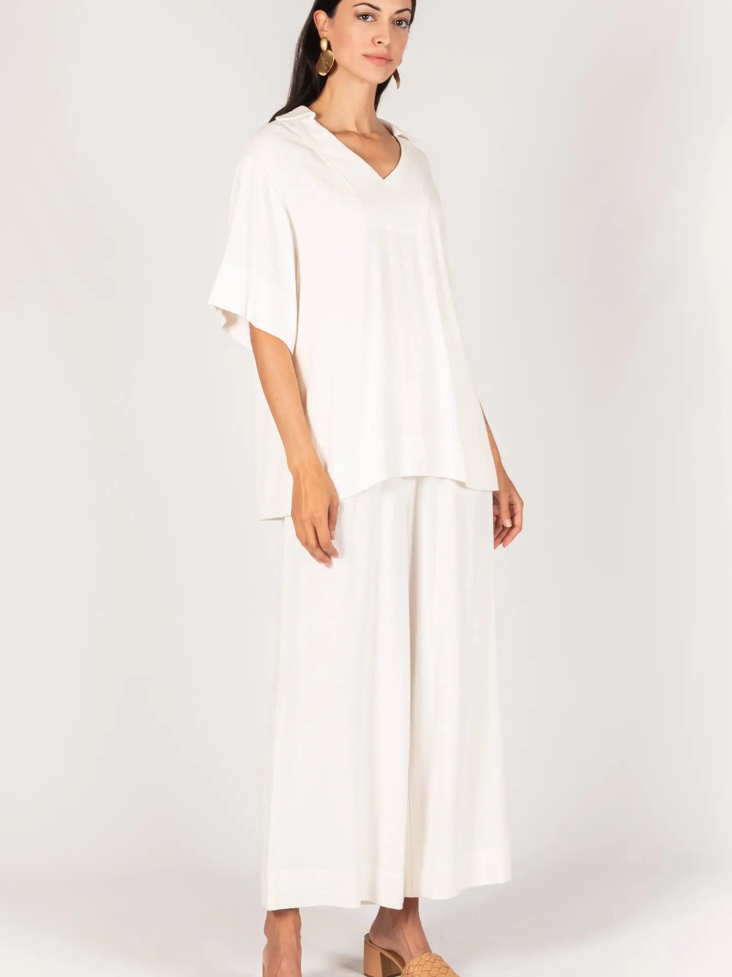 Linen Collared Short Sleeve Top