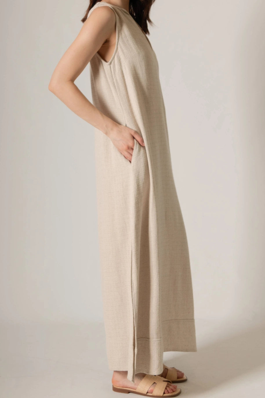 Linen V Neck Sleeveless Maxi Dress