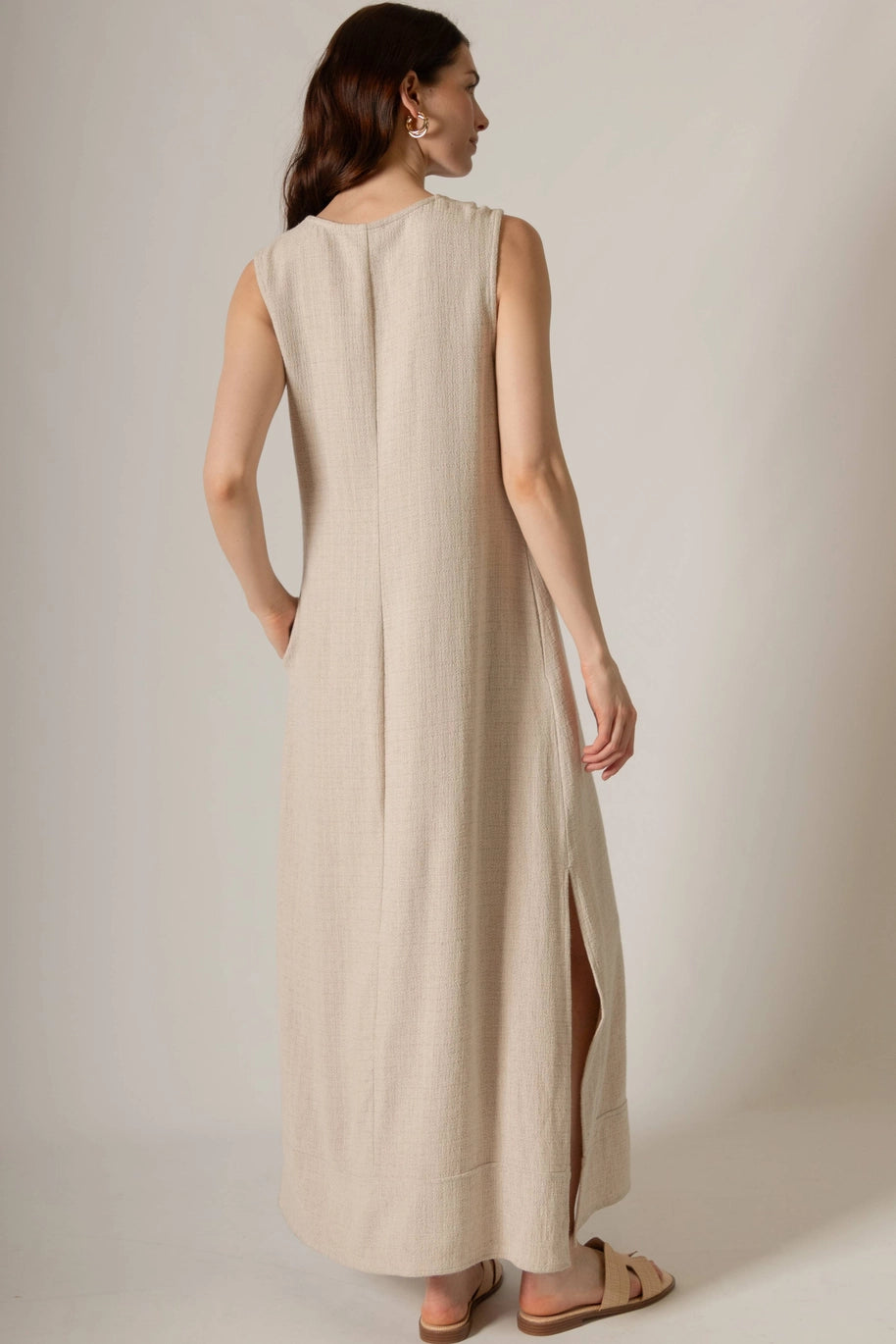 Linen V Neck Sleeveless Maxi Dress