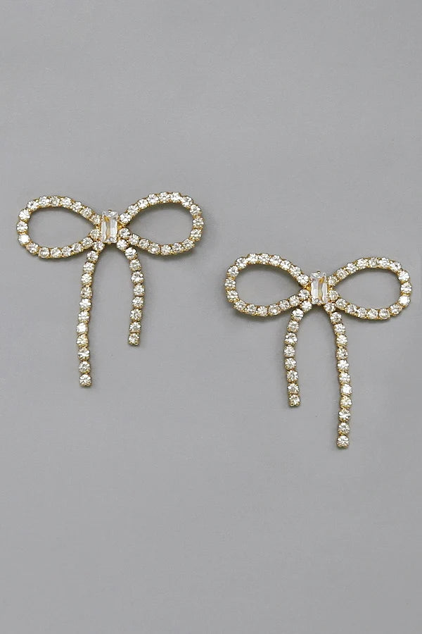 Rhinestone Pave Bow Ribbon Earrings