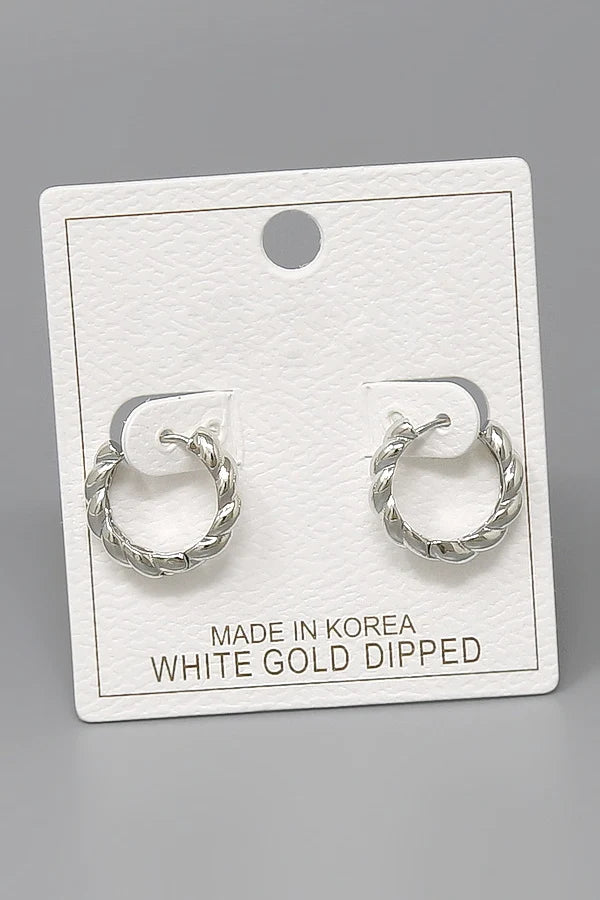Ribbed Gold Dipped Hoop Earrings-silver