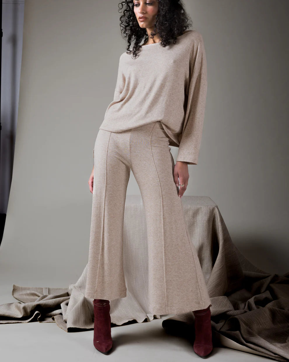 Sweater Knit Wide Leg Pant - Cropped