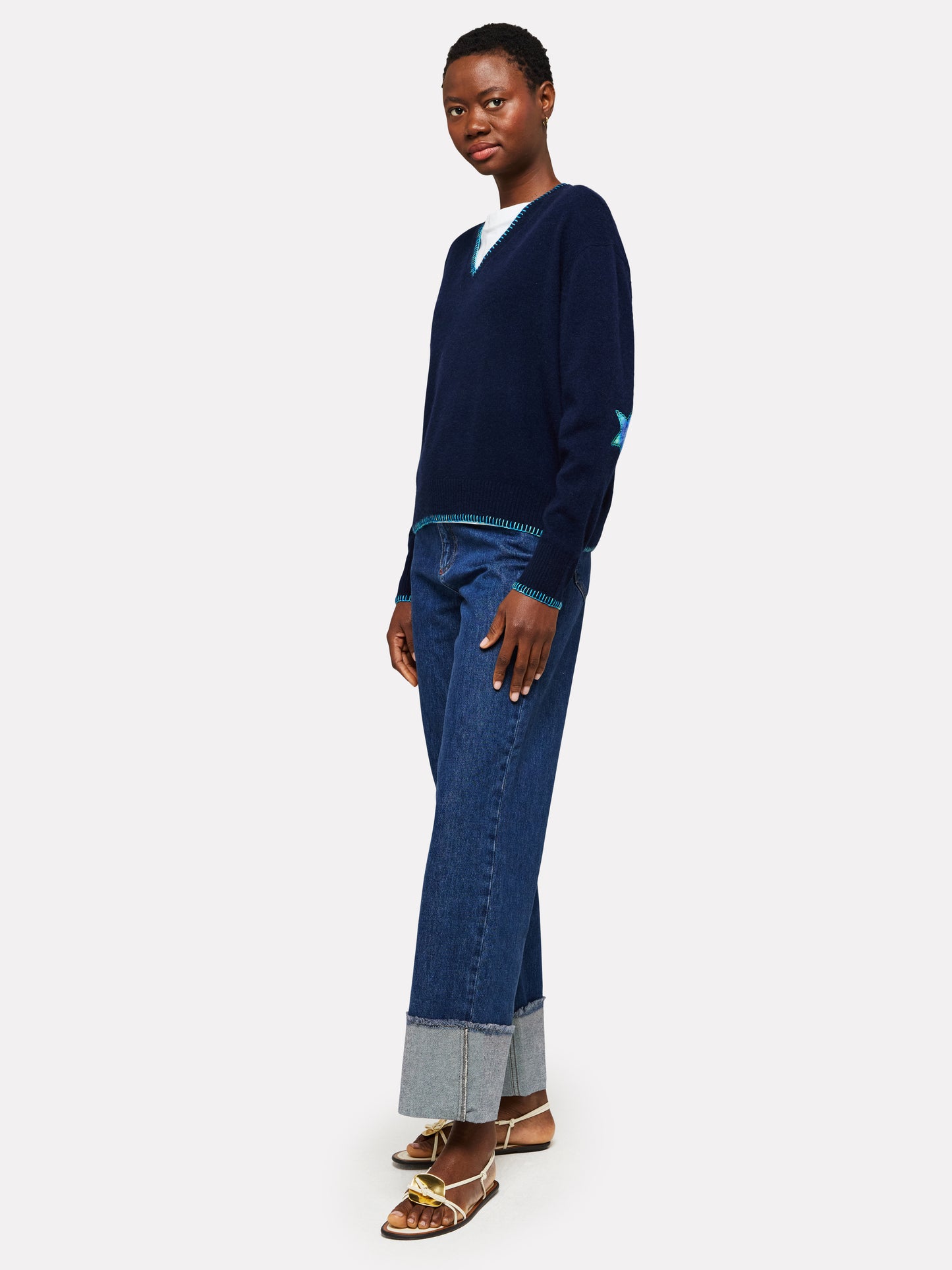 inked patch v neck sweater