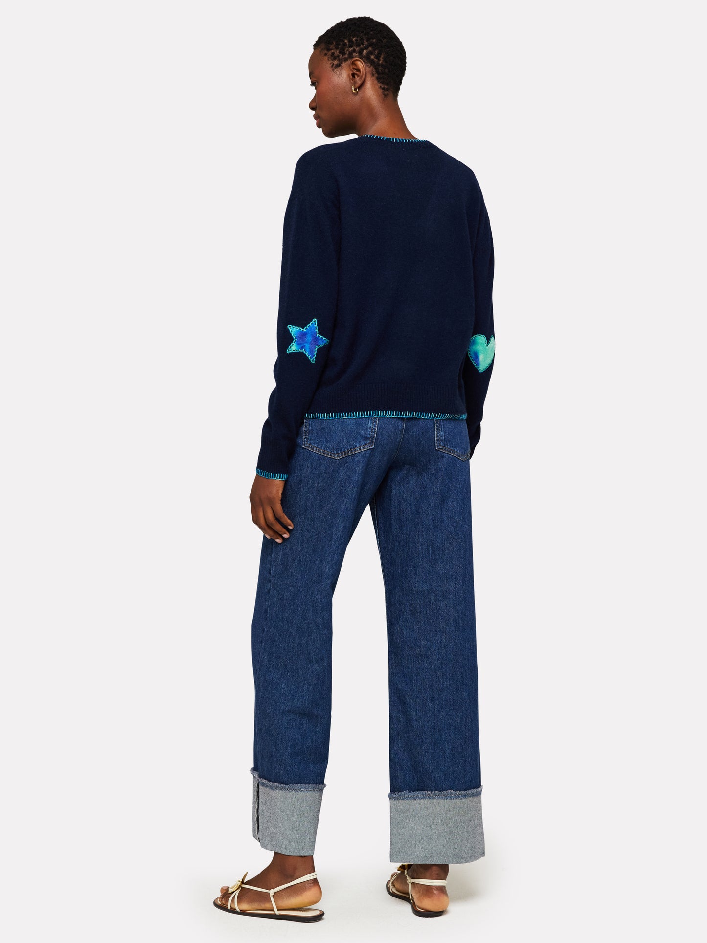 inked patch v neck sweater
