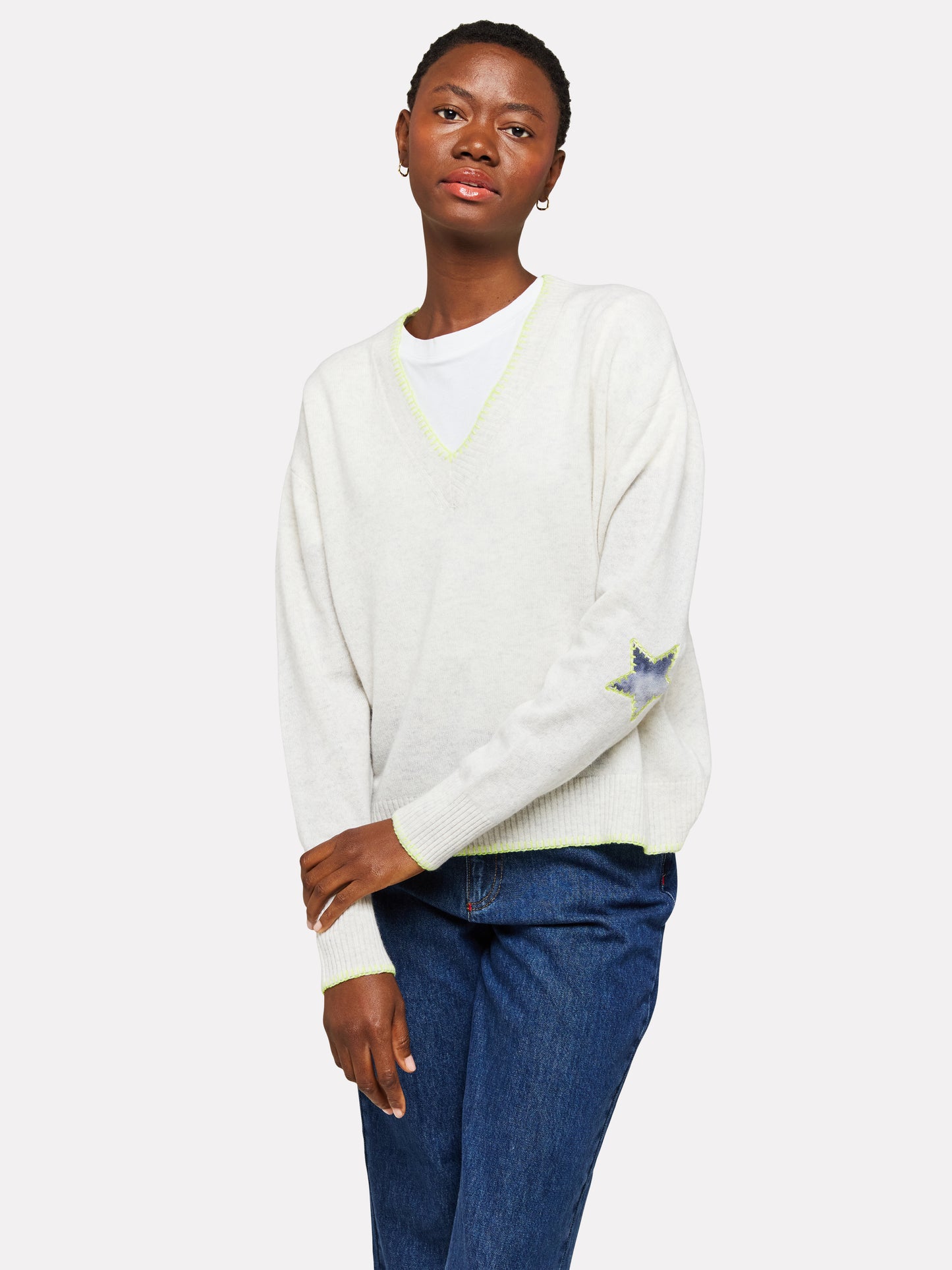inked patch v neck sweater