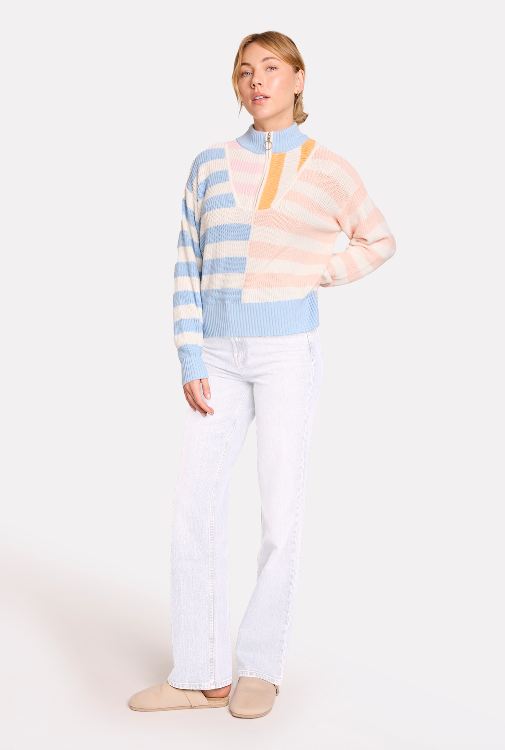 happy moments mixed stripe half zip
