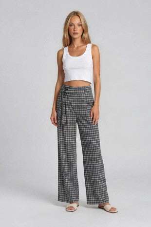 Side Ribbon Tie Plaid Pants