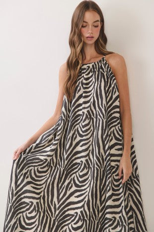 Zebra Print Halter Maxi Dress
