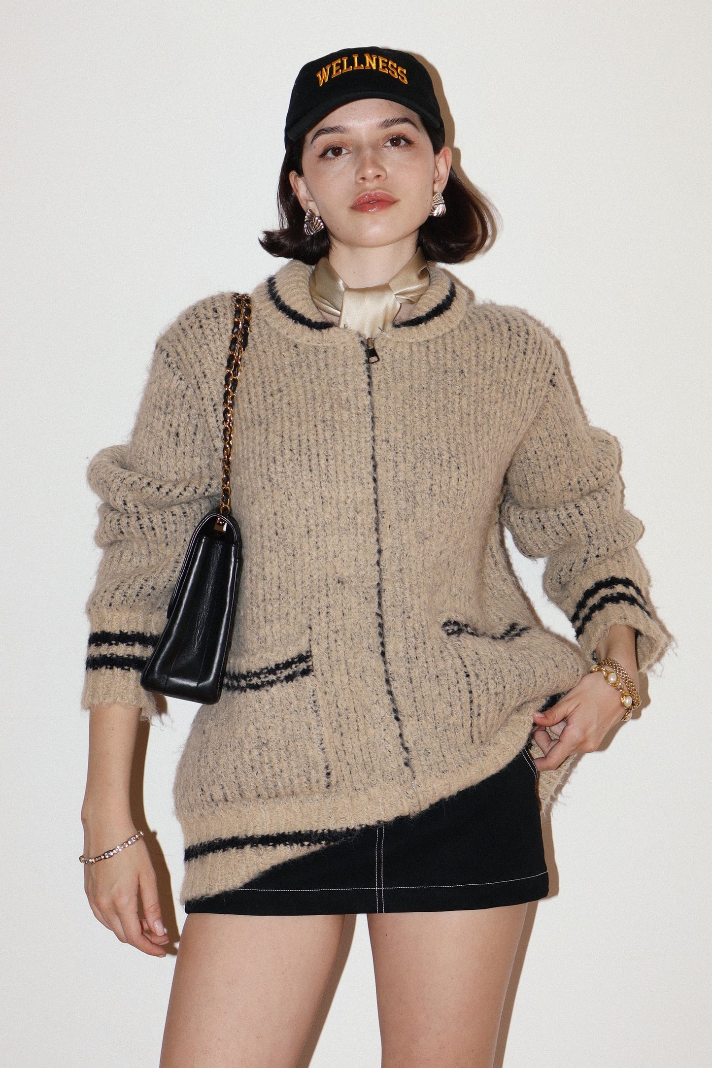 apres textured zip cardigan