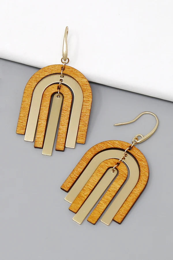 arched wooden dangle earrings