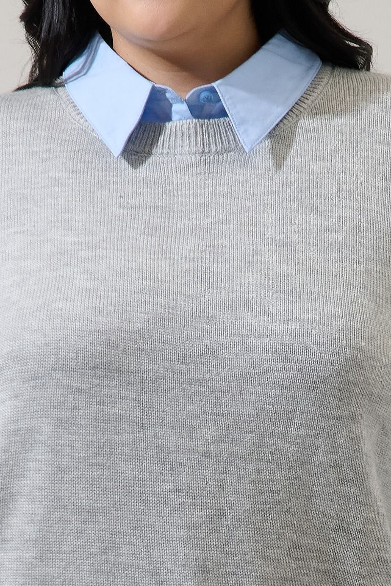 azira mixed media collared sweater-curvy