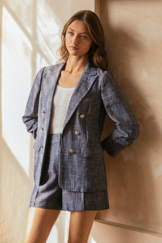 button detail 3/4 sleeve blazer