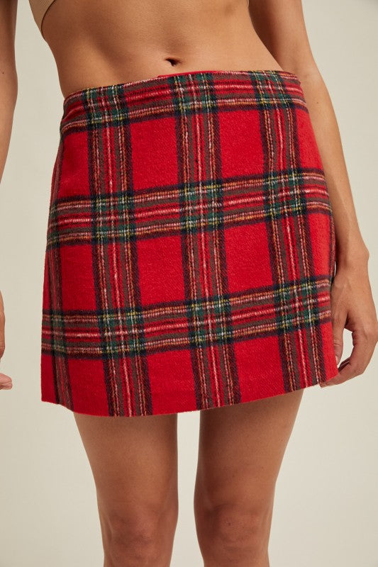 Brushed Plaid Mini Skirt
