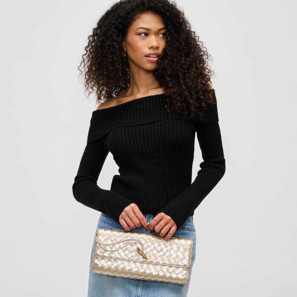 Ada Top Handle Woven East West Clutch Crossbody