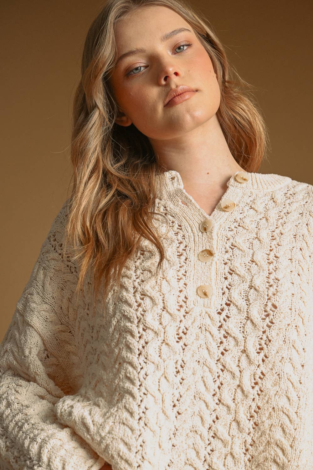 Cable Button Front Sweater