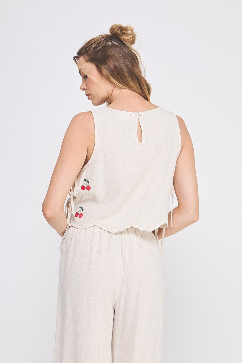 cherry tie detail tank