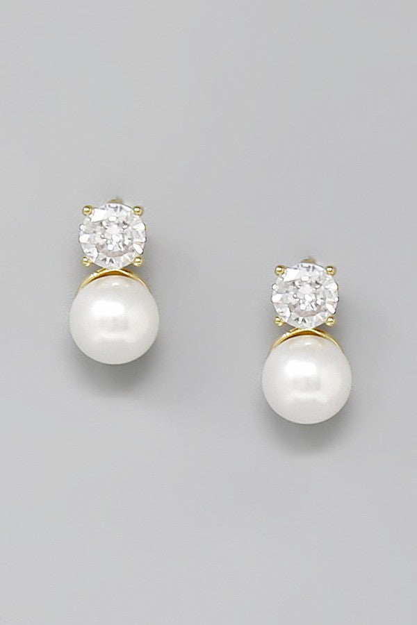 cz stone and pearl stud earrings