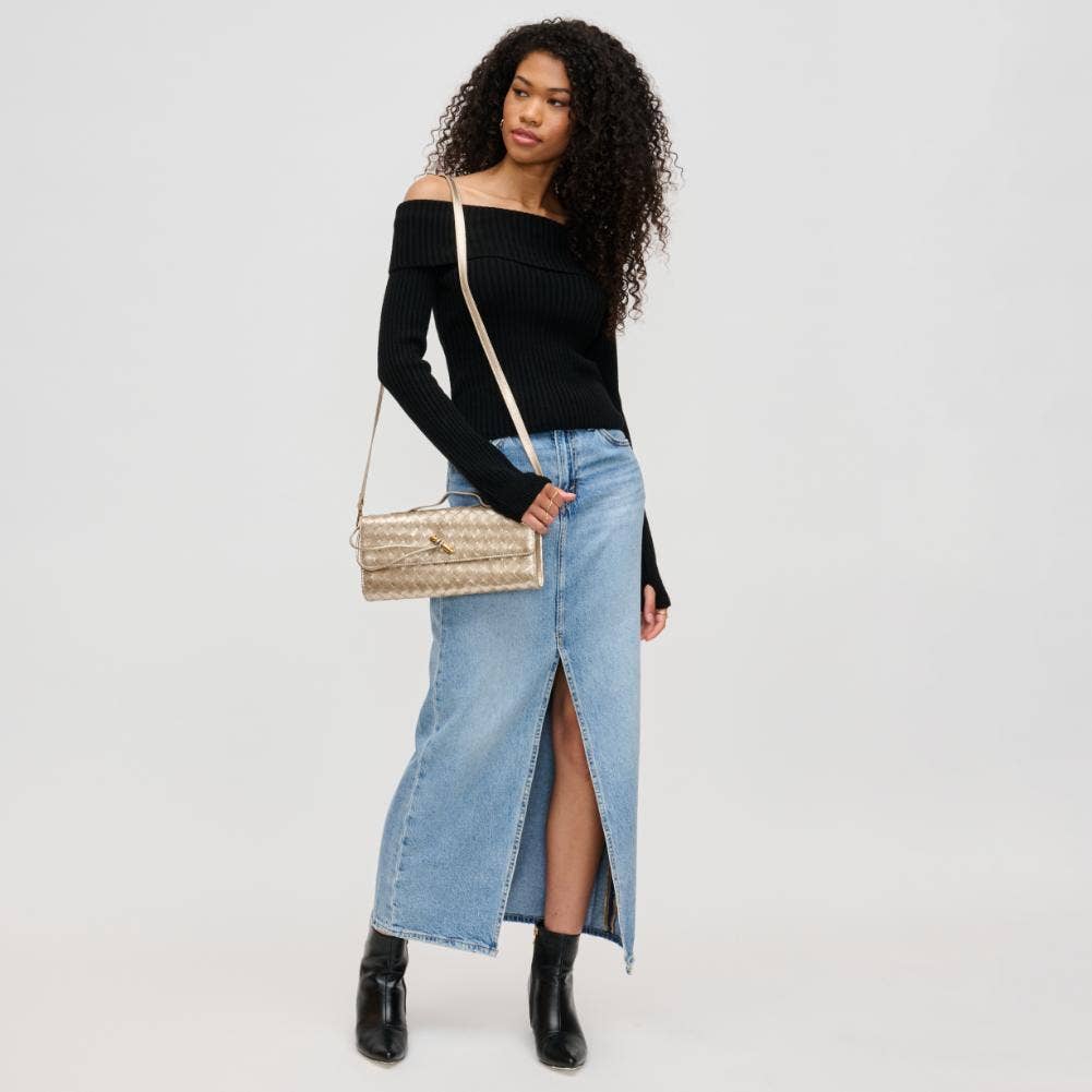Ada Top Handle Woven East West Clutch Crossbody