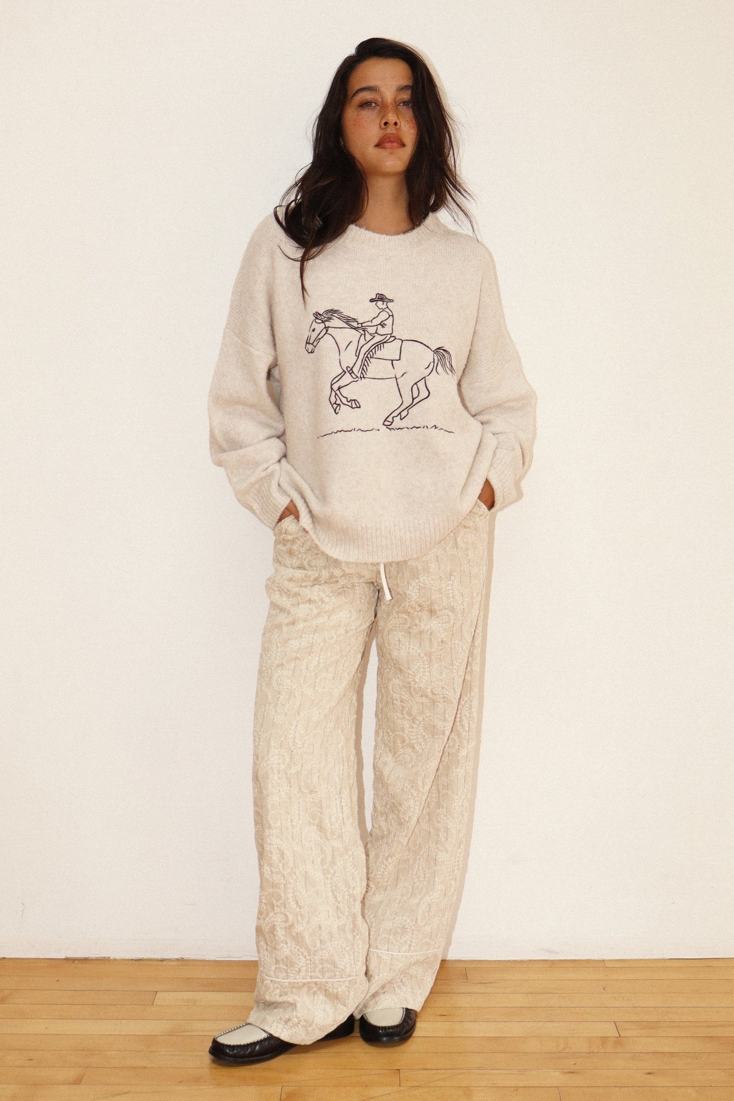 embroidered cowboy knit sweater